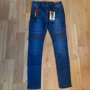 ENJEAN- MID RISE MOTO SKINNY STRETCH JEANS